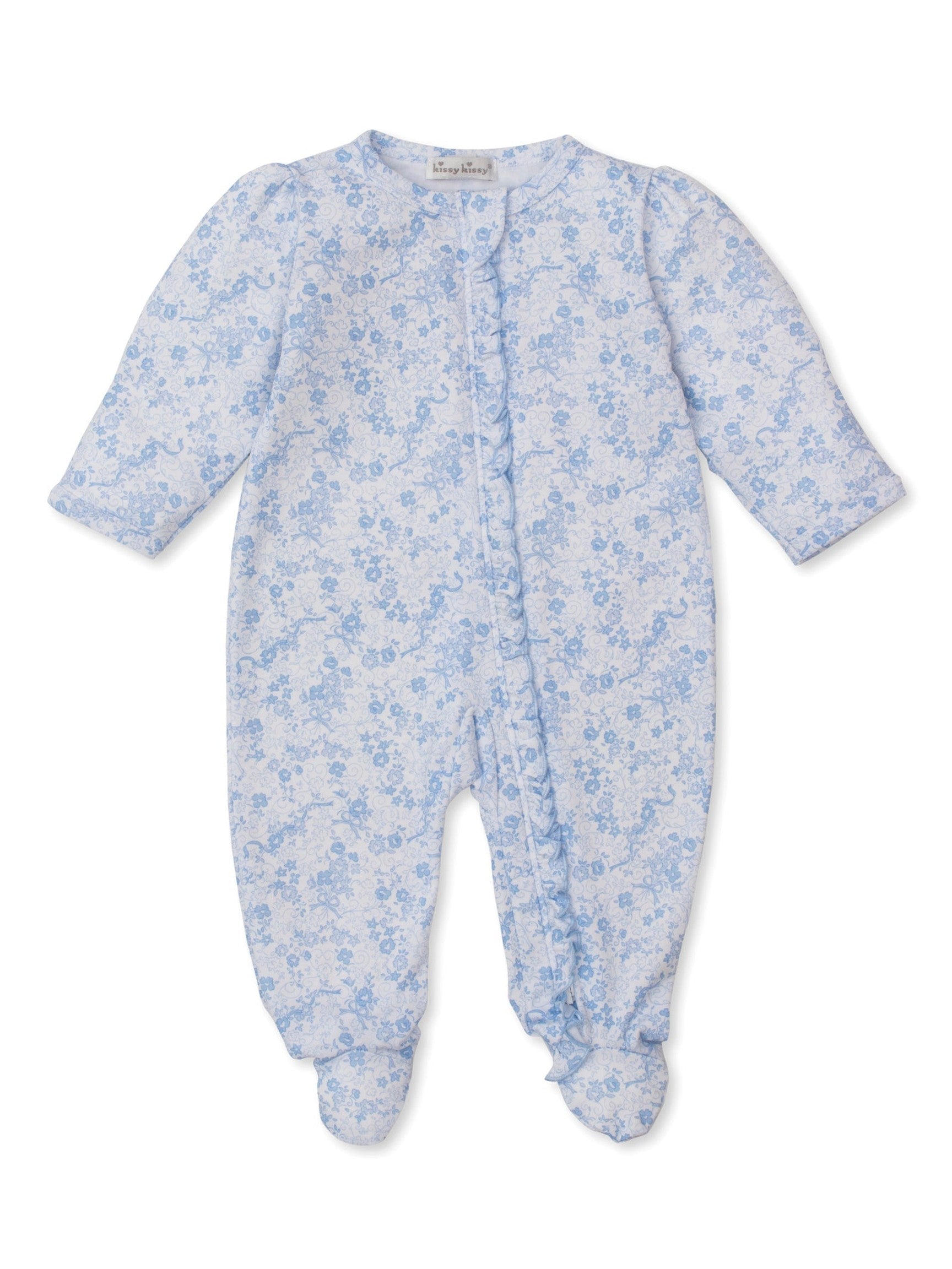 Old English Roses Blue Zip Footie