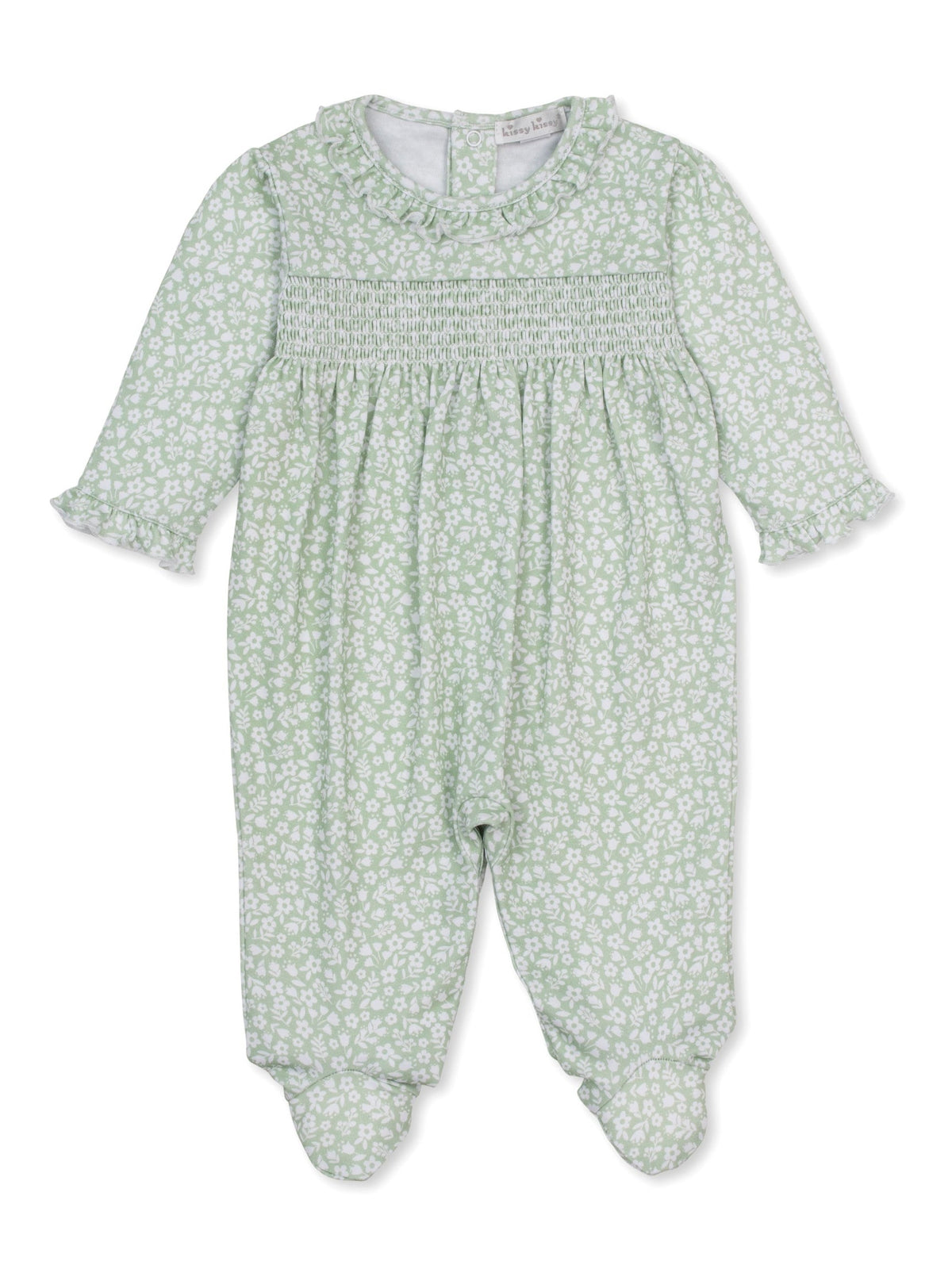 Green Budding Petals Smocked Footie