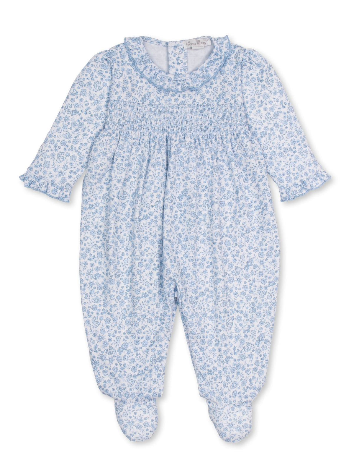 Fall in Blooms Printed Smocked Footie - Light Blue