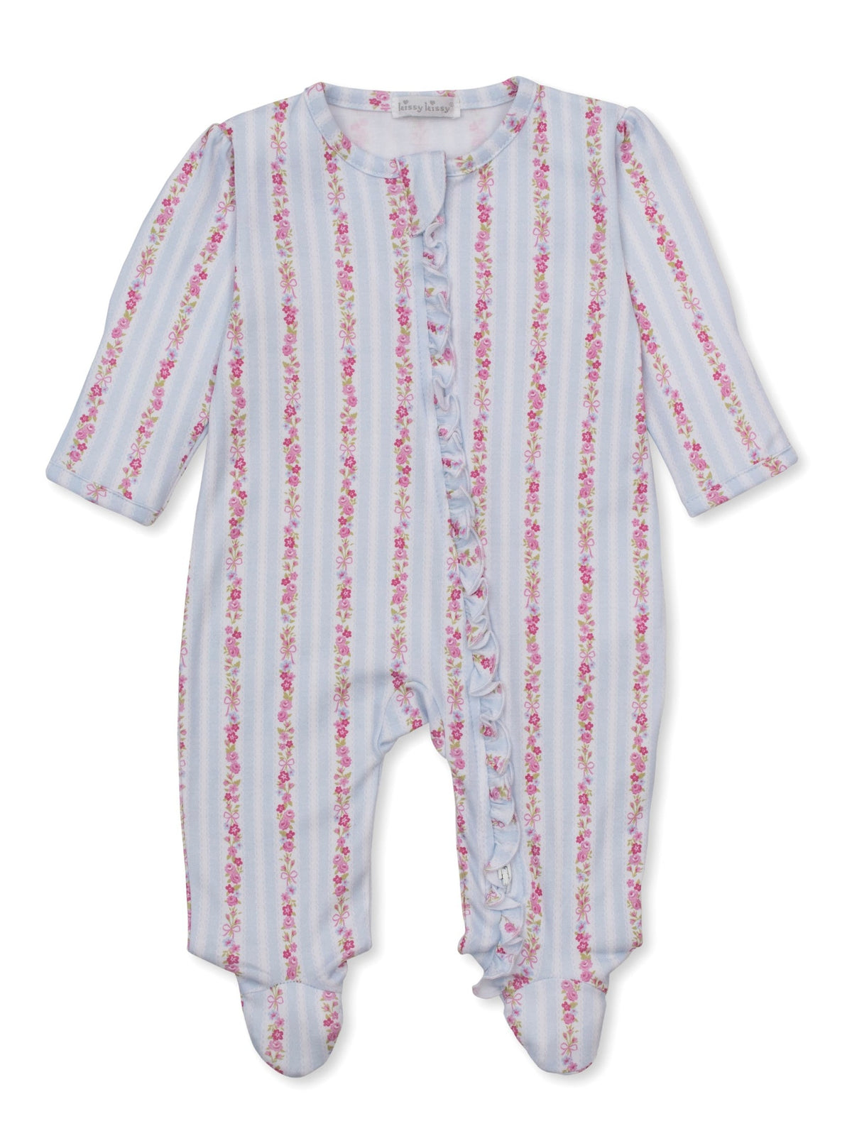 Ribbon Rose Stripe Footie with Ruffle Zip