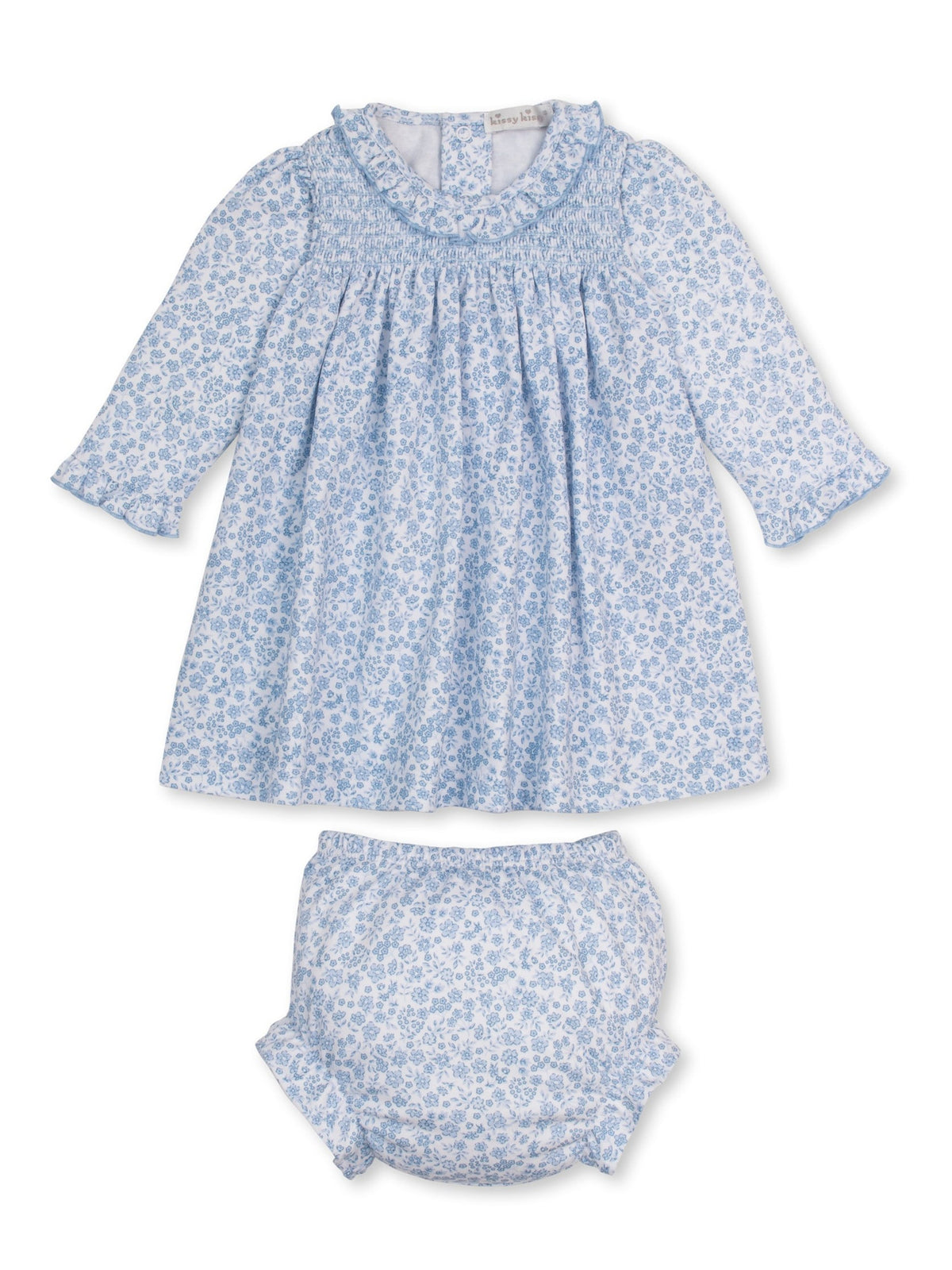 Blue Ditsy Floral Smocked Dress Set