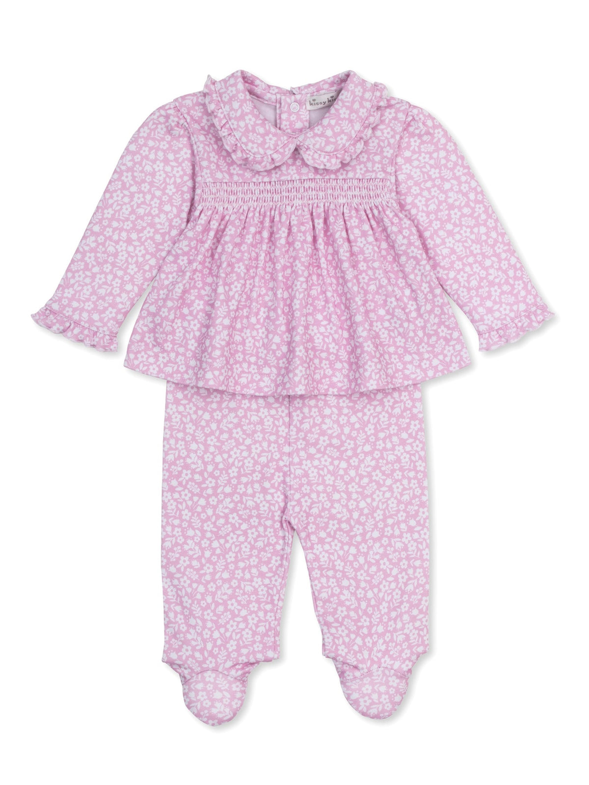 Budding Petals Smocked Footed Pant Set