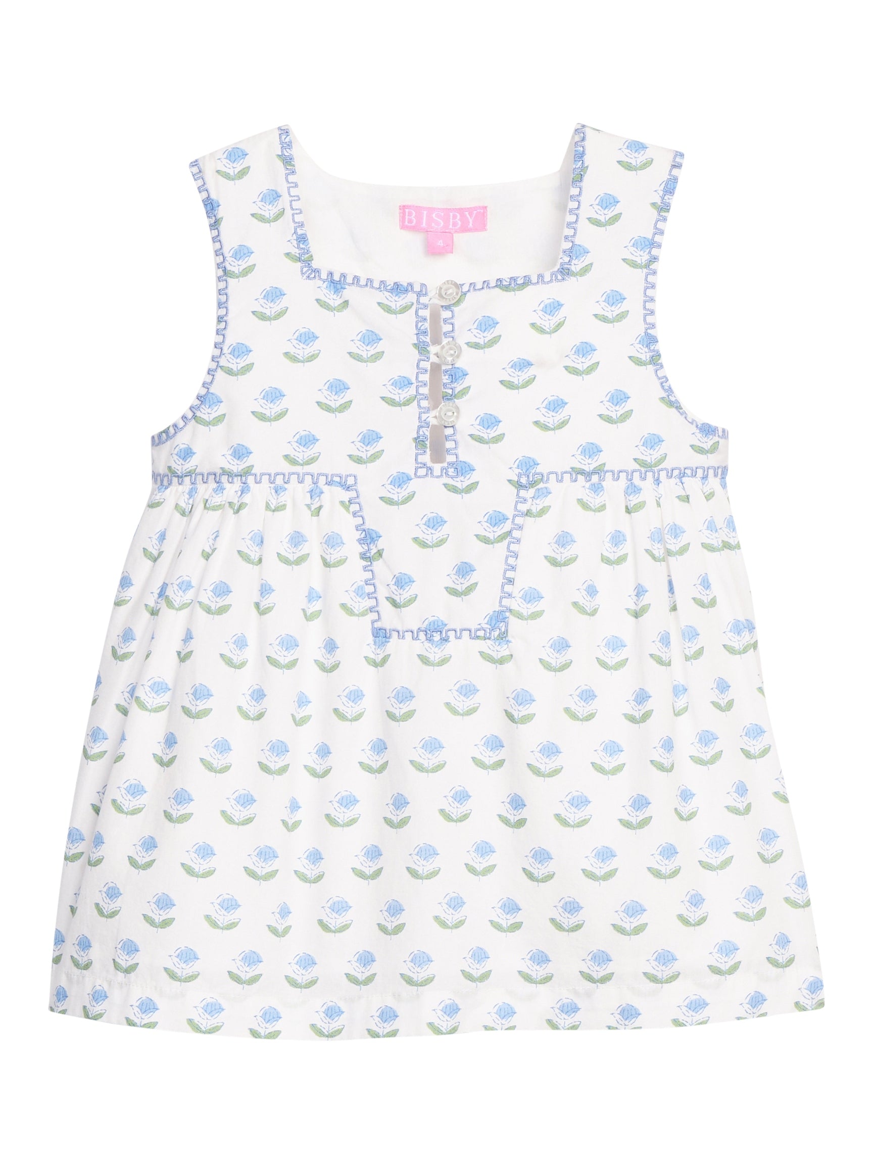 Keystone Top - Blue Tulip Block Print