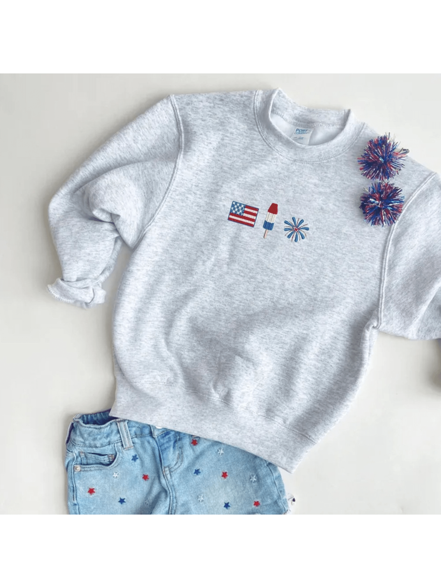 4th of July Icons Embroidered Crewneck Sweatshirt