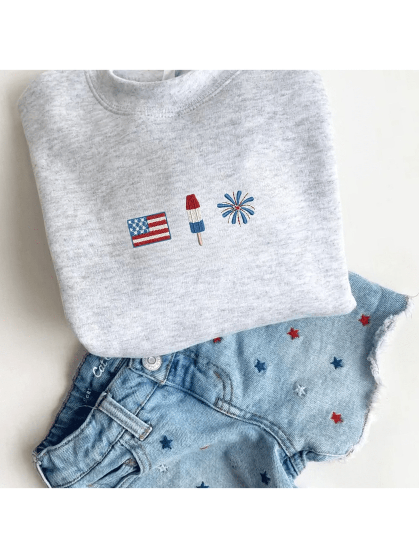 4th of July Icons Embroidered Crewneck Sweatshirt
