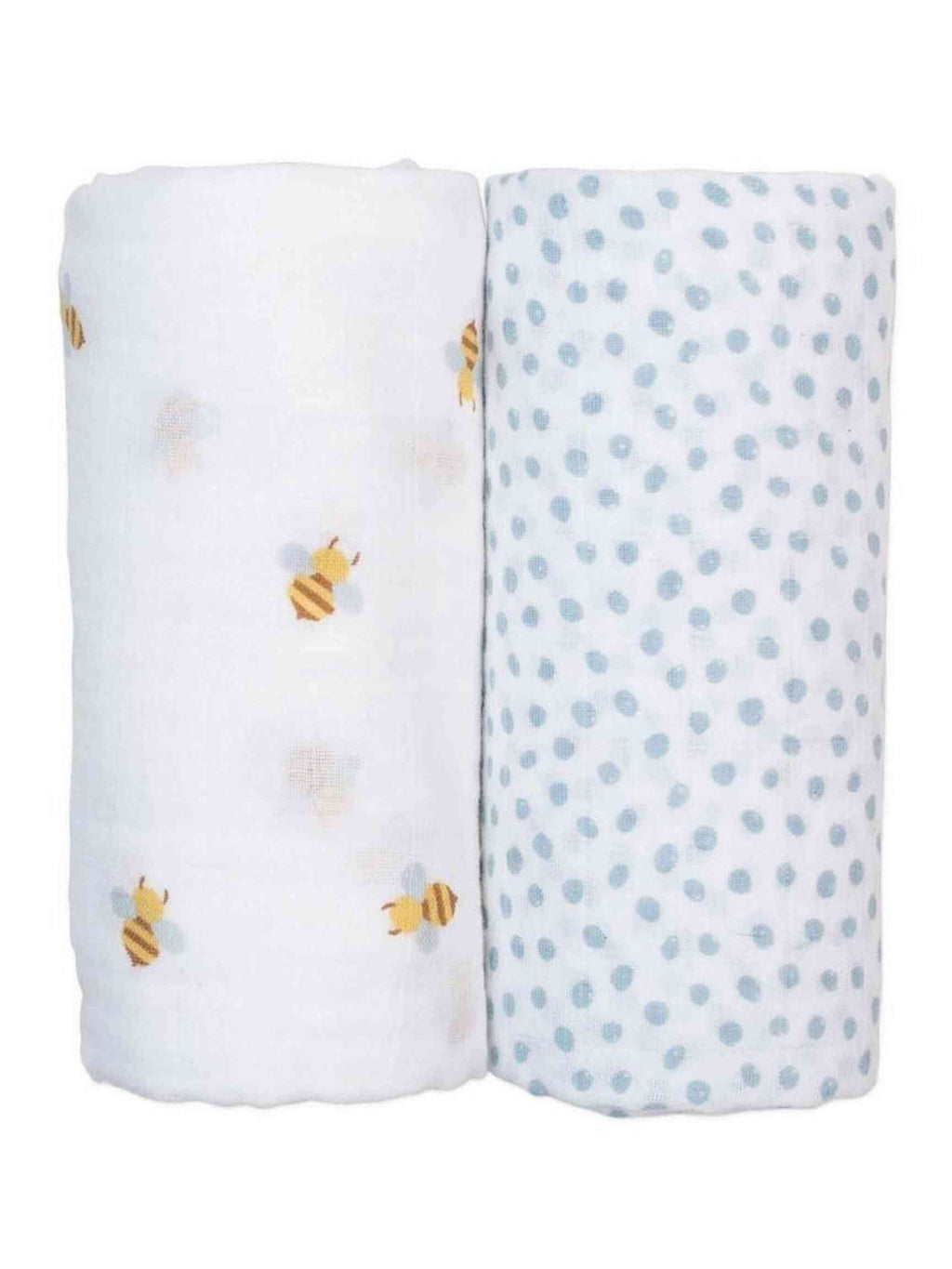 Lulujo Cotton Swaddles – Bees & Dots – 40×40″
