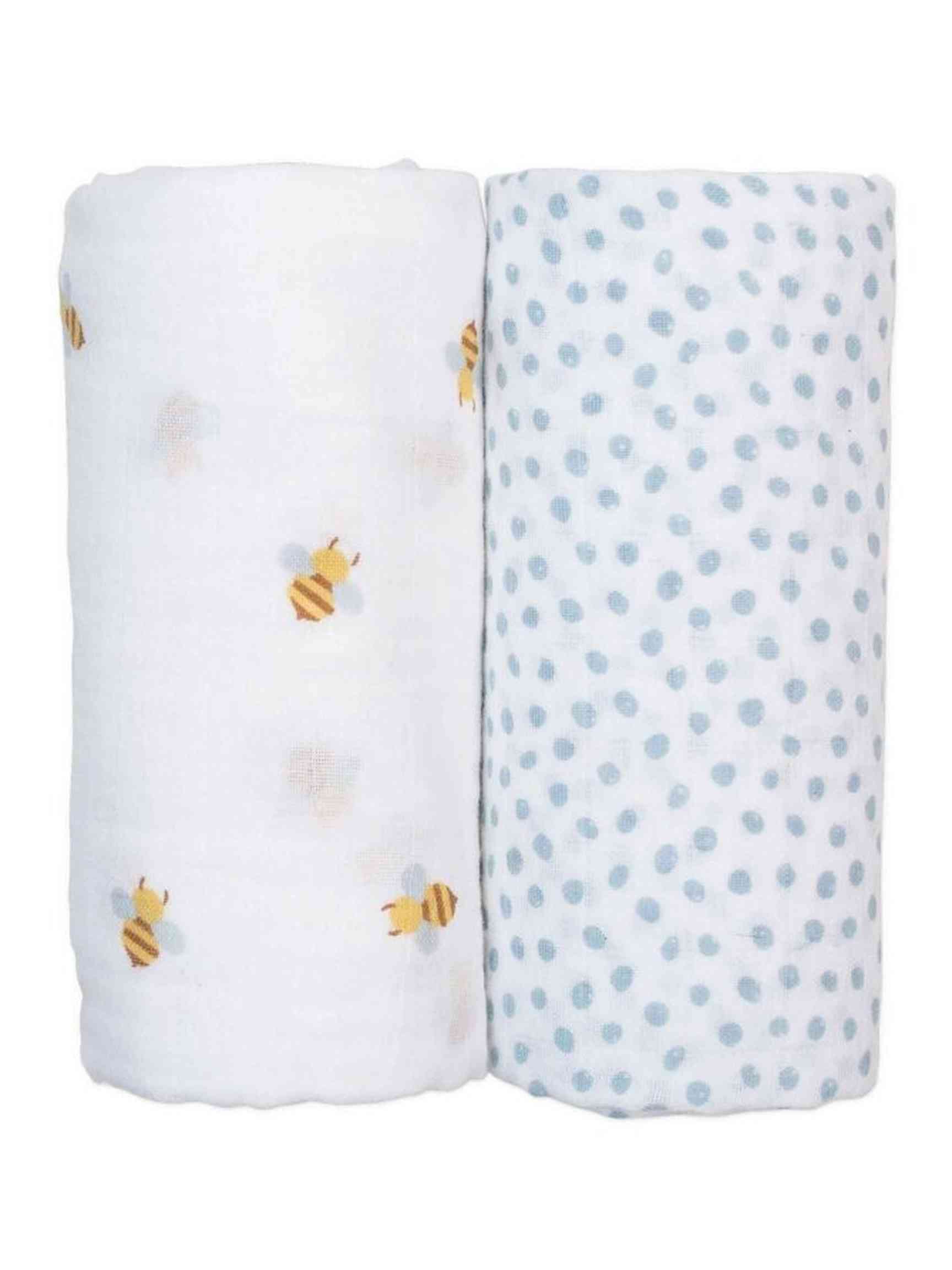 Lulujo Cotton Swaddles – Bees & Dots – 40×40″