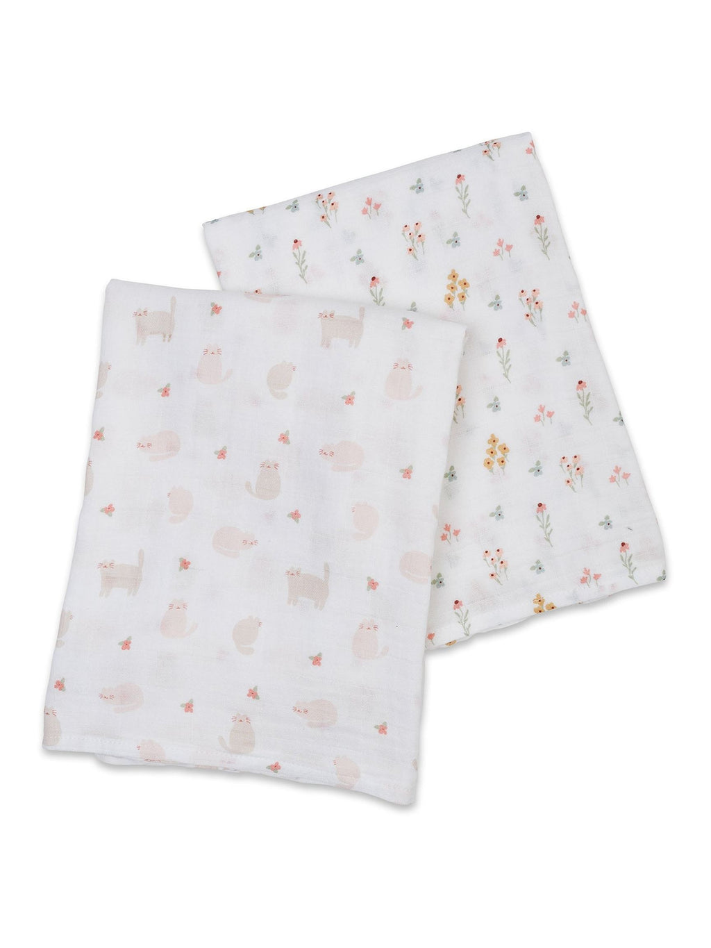 Lulujo Cotton Swaddles – Kitty Cats & Flowers – 40×40″