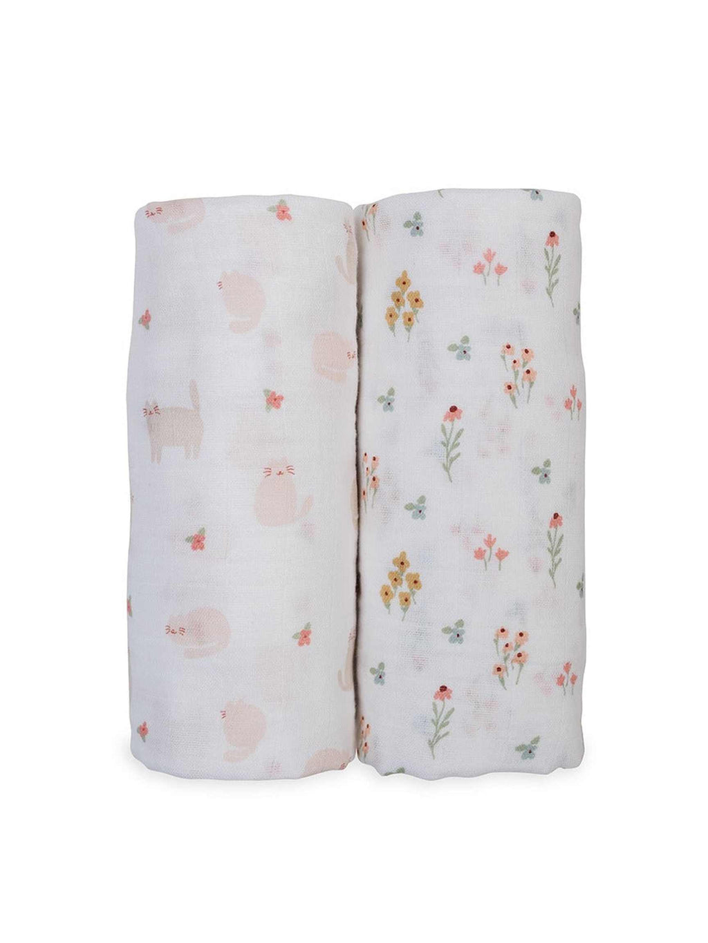 Lulujo Cotton Swaddles – Kitty Cats & Flowers – 40×40″