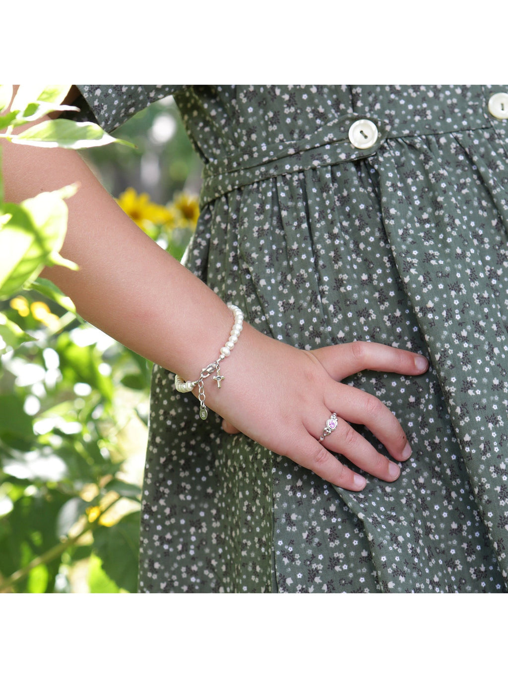 Lacey - Sterling Silver Pearl Cross Bracelet