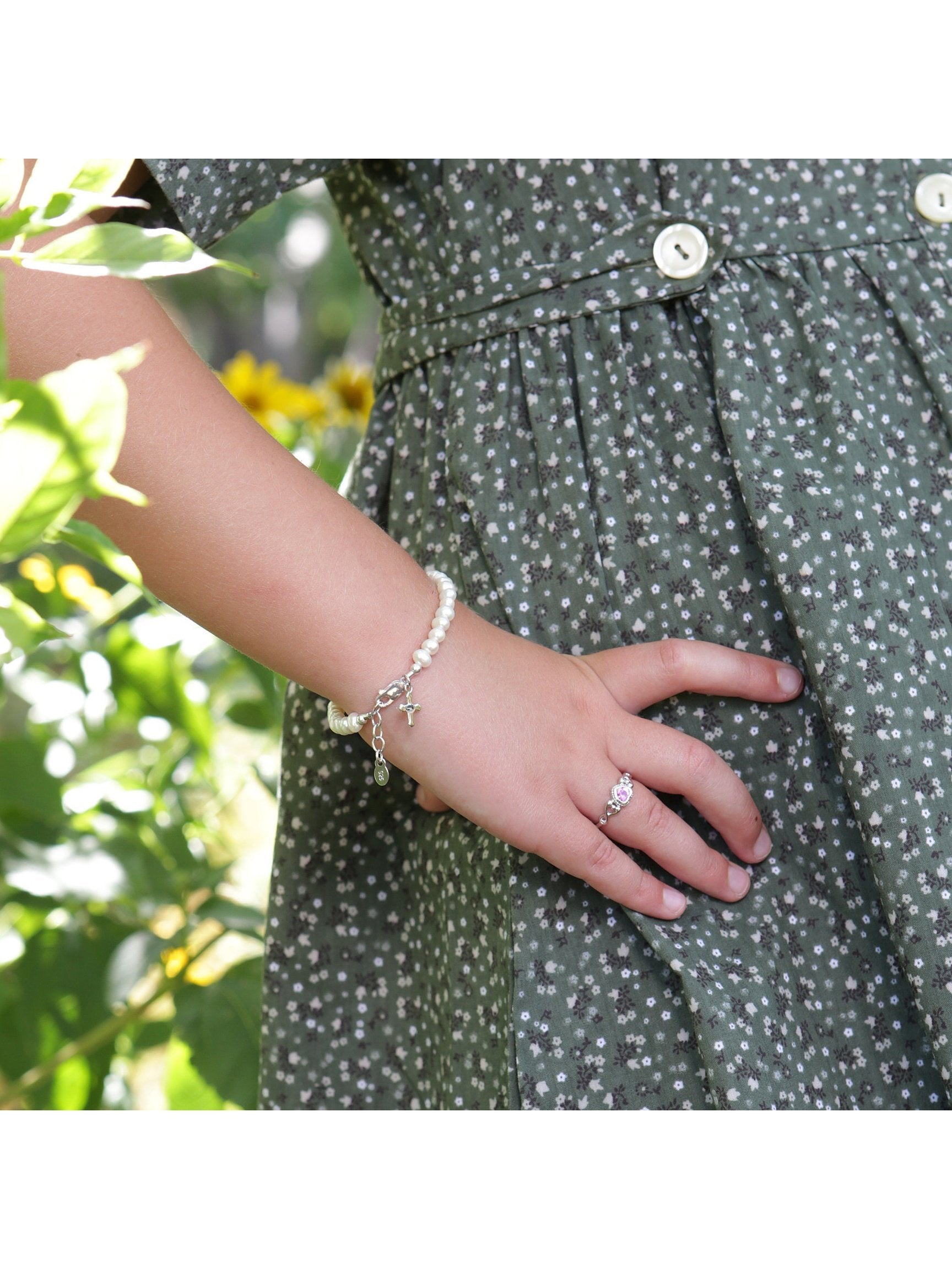 Lacey - Sterling Silver Pearl Cross Bracelet