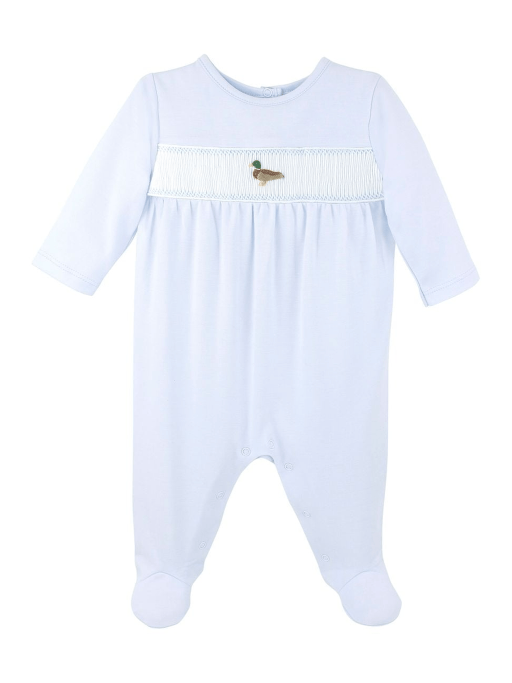 Light Blue Duck By The Lake Smocked Footie
