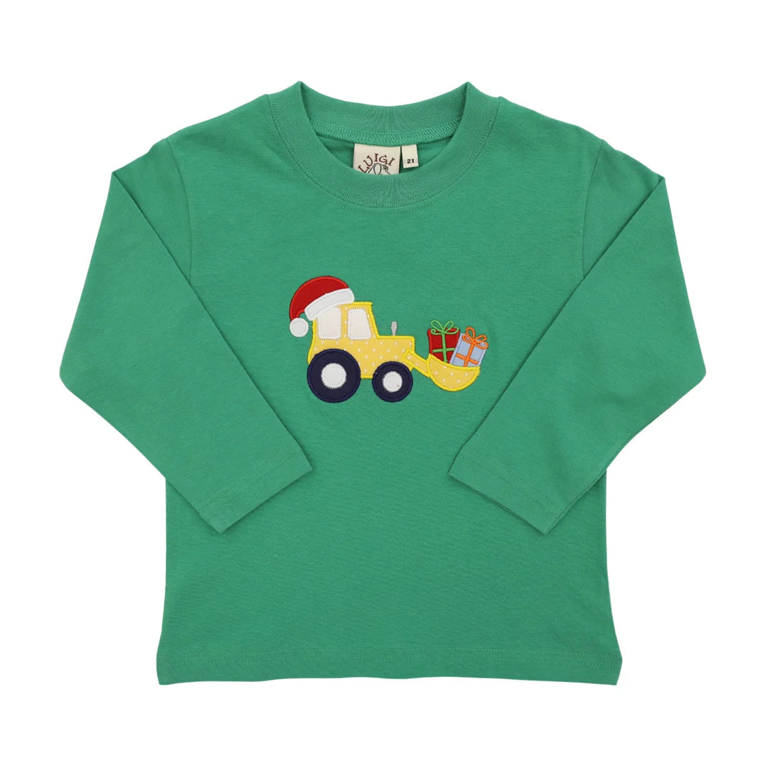 Christmas Excavator Applique L/S Shirt