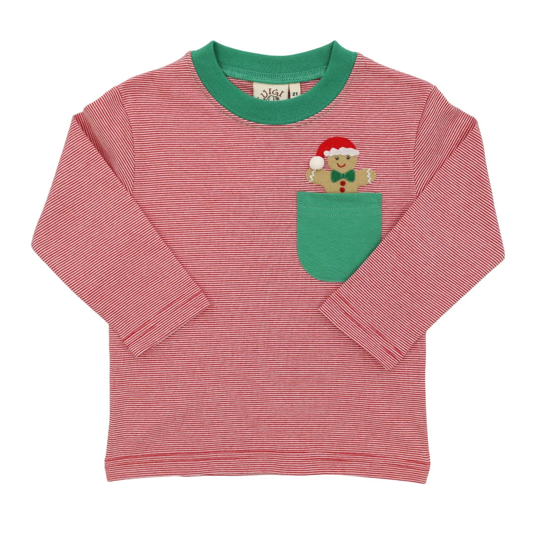 Gingerbread Striped Crewneck w/Pocket Applique