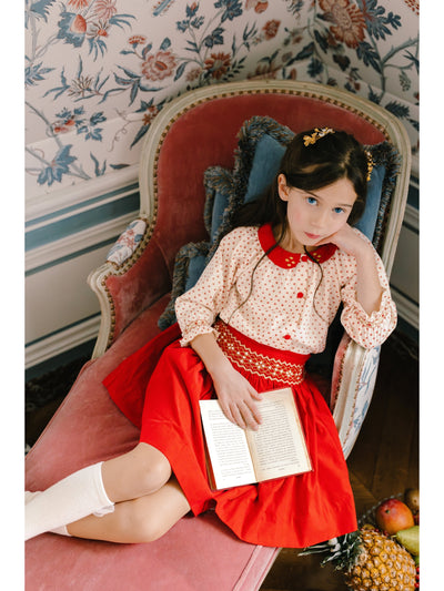 Marie Red Smocked Skirt & Blouse