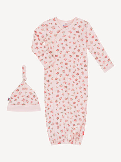 Bouquet de Fleurs Organic Cotton Magnetic Gown & Hat Set