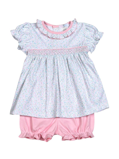 Mini Floral Pima Hand Smocked Bloomer Set