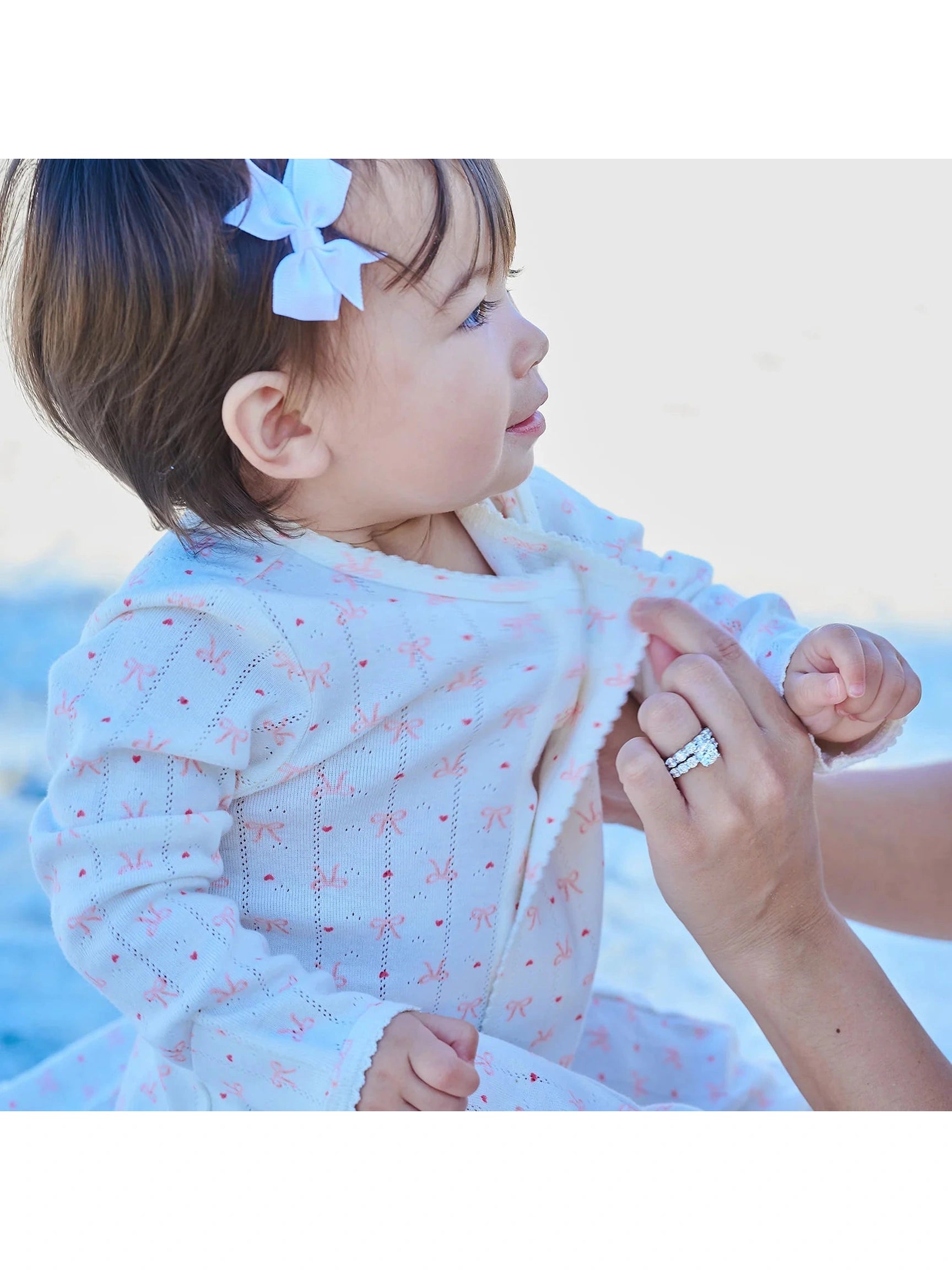 Heart & Bow Pointelle Magnetic Footie