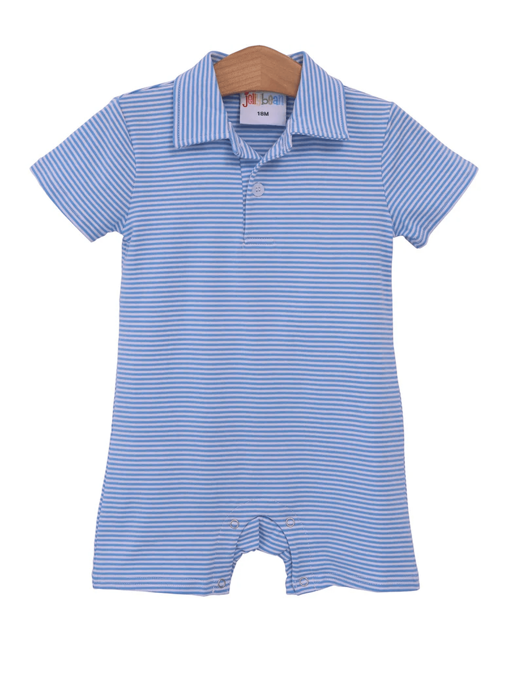 Michael Polo Romper- Cornflower Blue Stripe