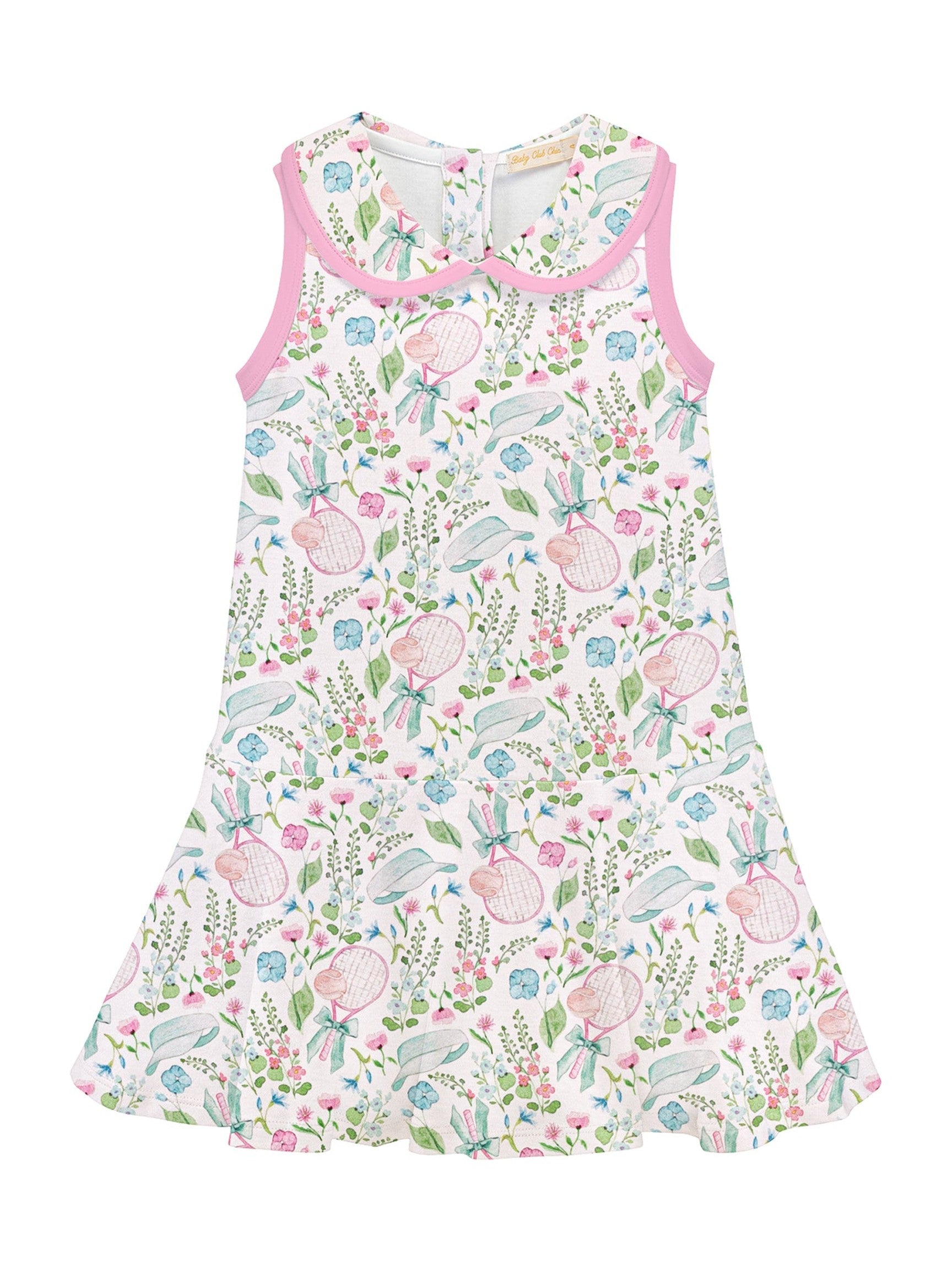 Tennis Twirls Printed Dress with Round Collar - Posh Tots Children's Boutique