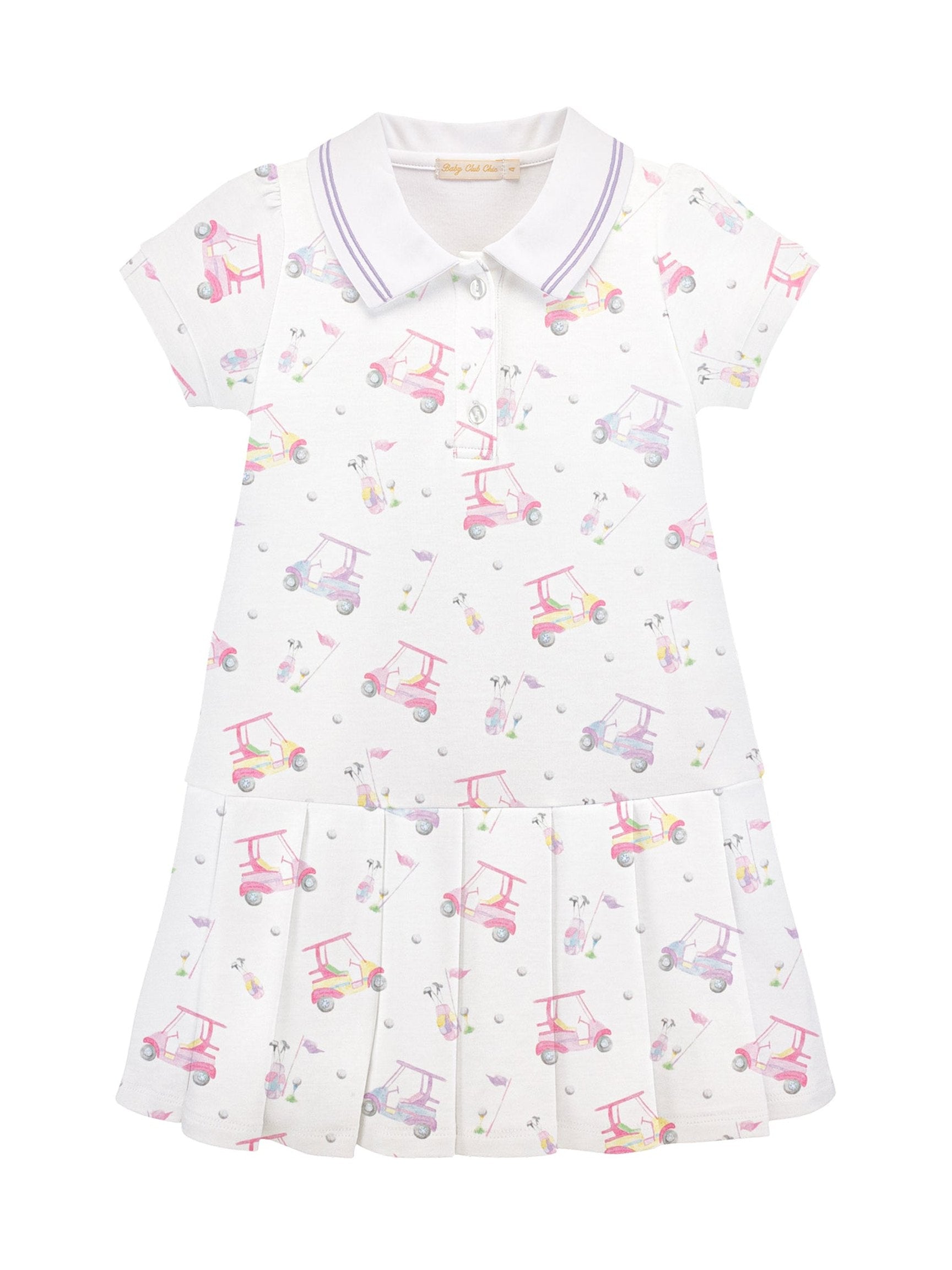 Golfing Grace Printed Dress with Striped Collar - Posh Tots Children's Boutique