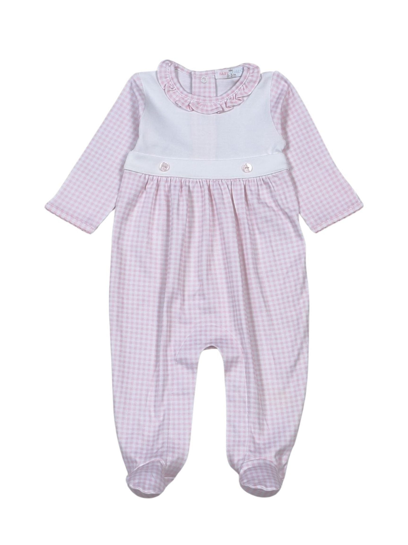 Pink Gingham Two Button Footie