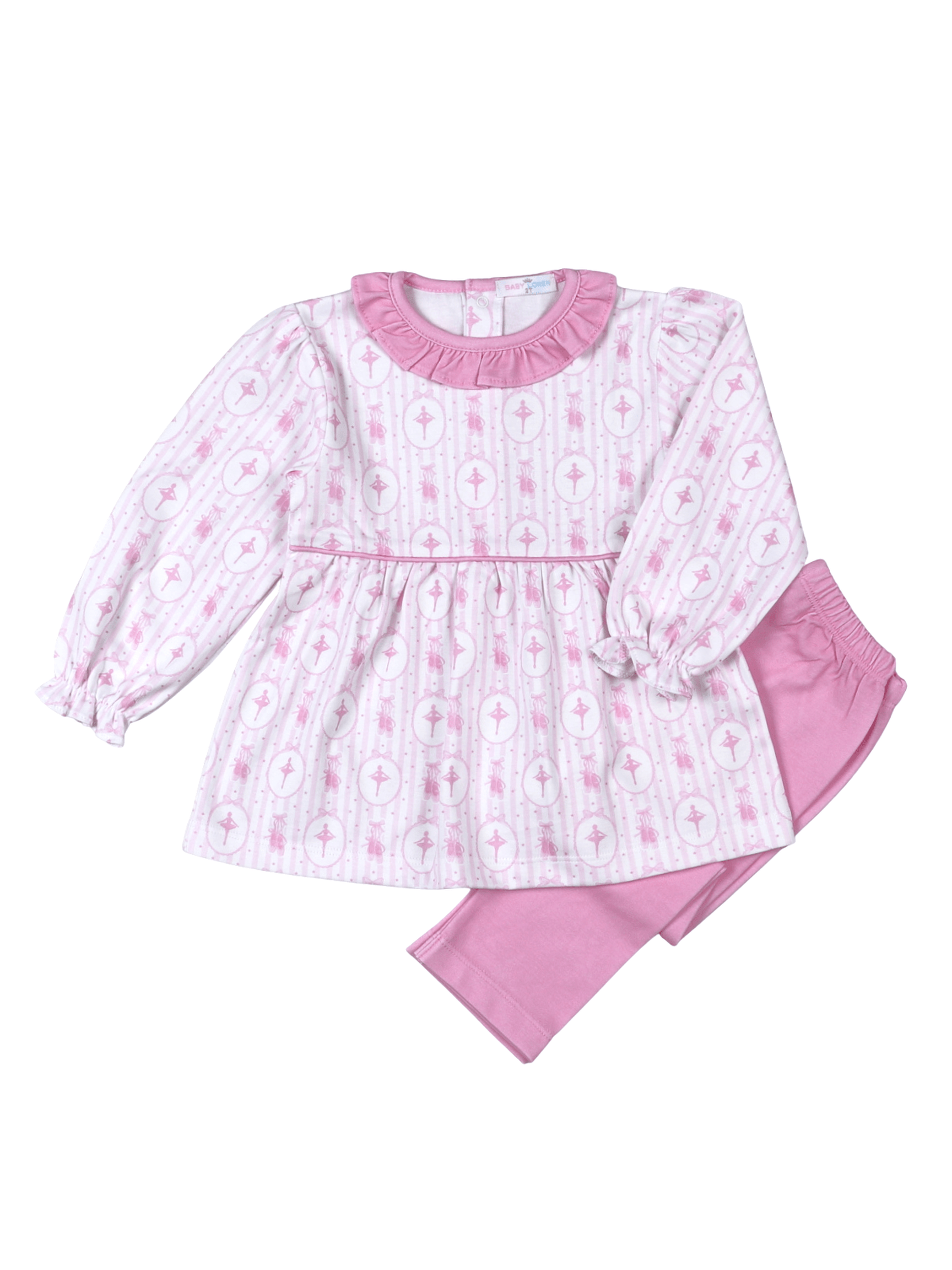 Pink Ballerina Pima Scallop Collar Top Set
