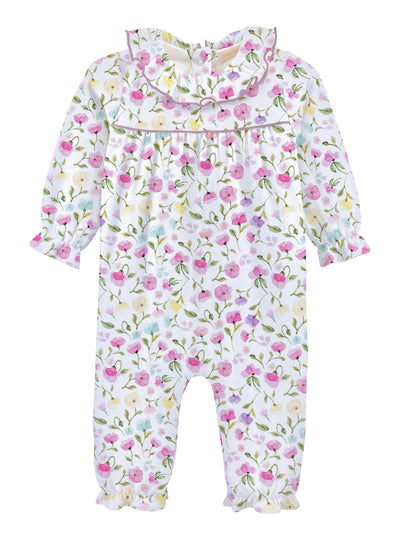 Printed Playsuit w/Ruffled Collar - Pastel Blooms