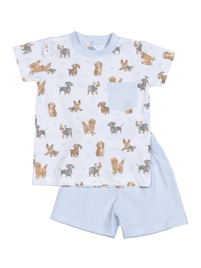 Blue Puppy Pals Pima Short Set