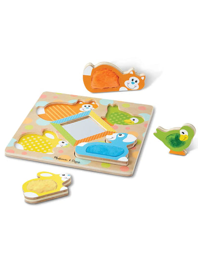 First Play Wooden Touch and Feel Puzzle Peek-a-boo Pets w/ Mirror