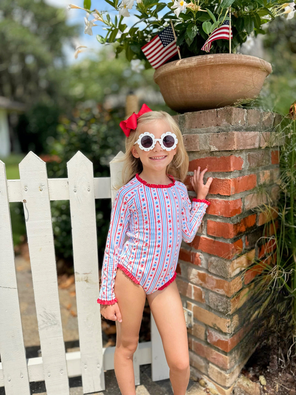 PRE-ORDER Leighton Rashguard Swimsuit - Patriotic Stars & Stripes
