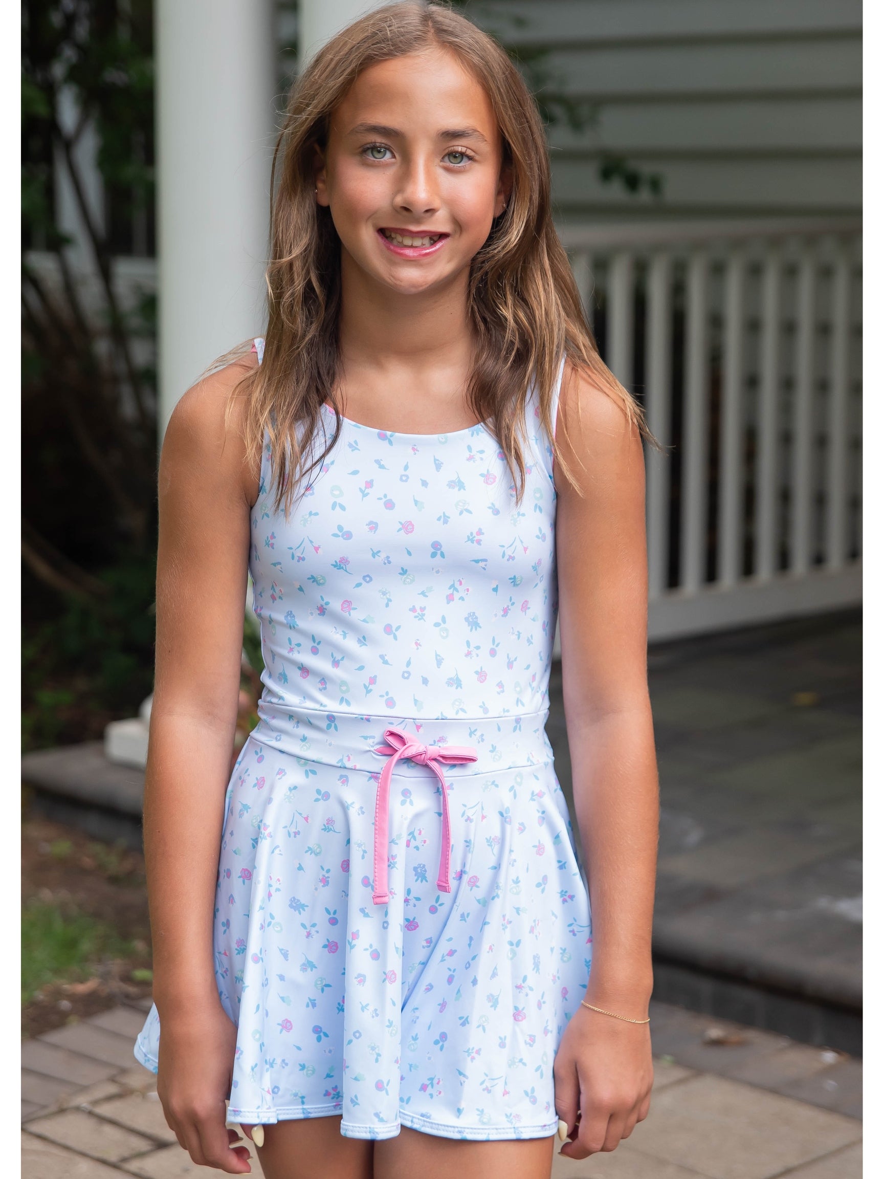 PRE-ORDER Athleisure Tie Dress - Blue Floral