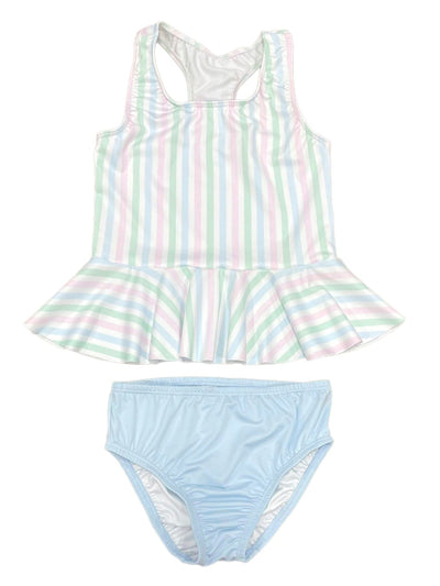 Collette Peplum Swimsuit - Pastel Stripe