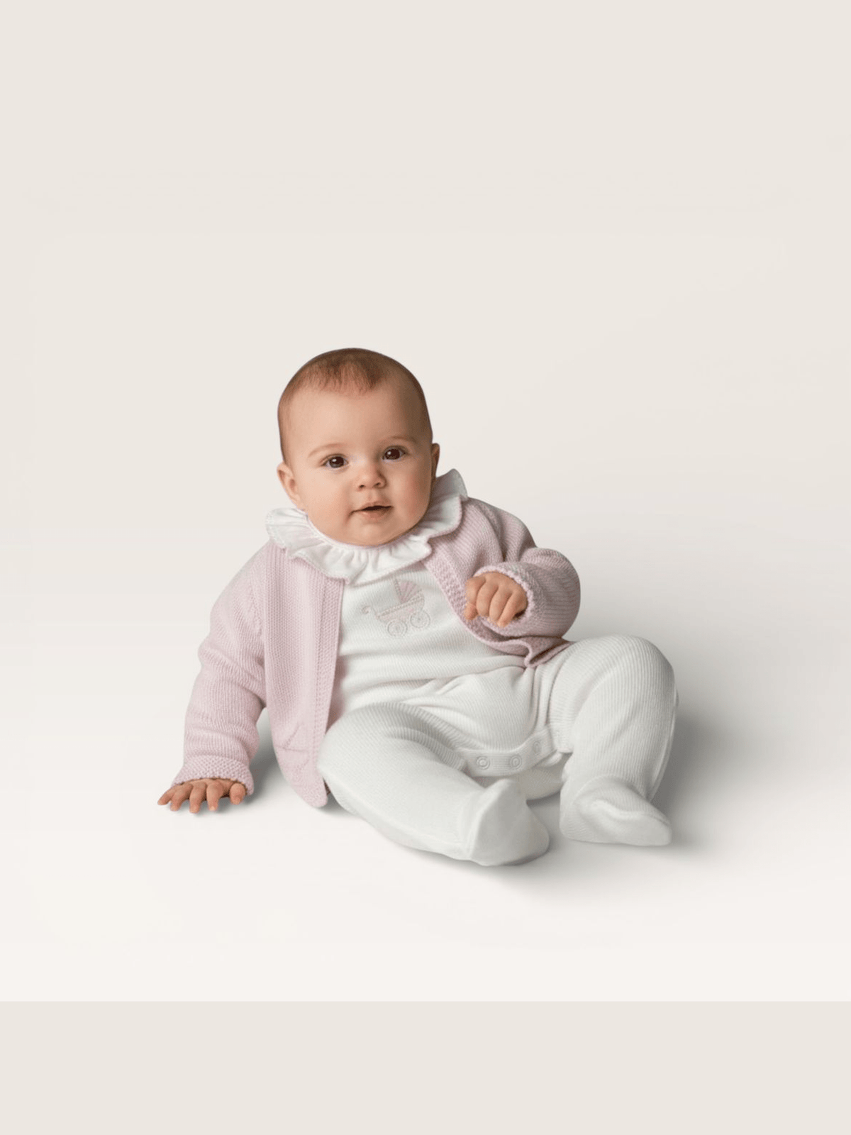 Pink Pima Footie With Pram Embroidery