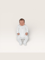 L. Blue Pima Footie With Pram Embroidery