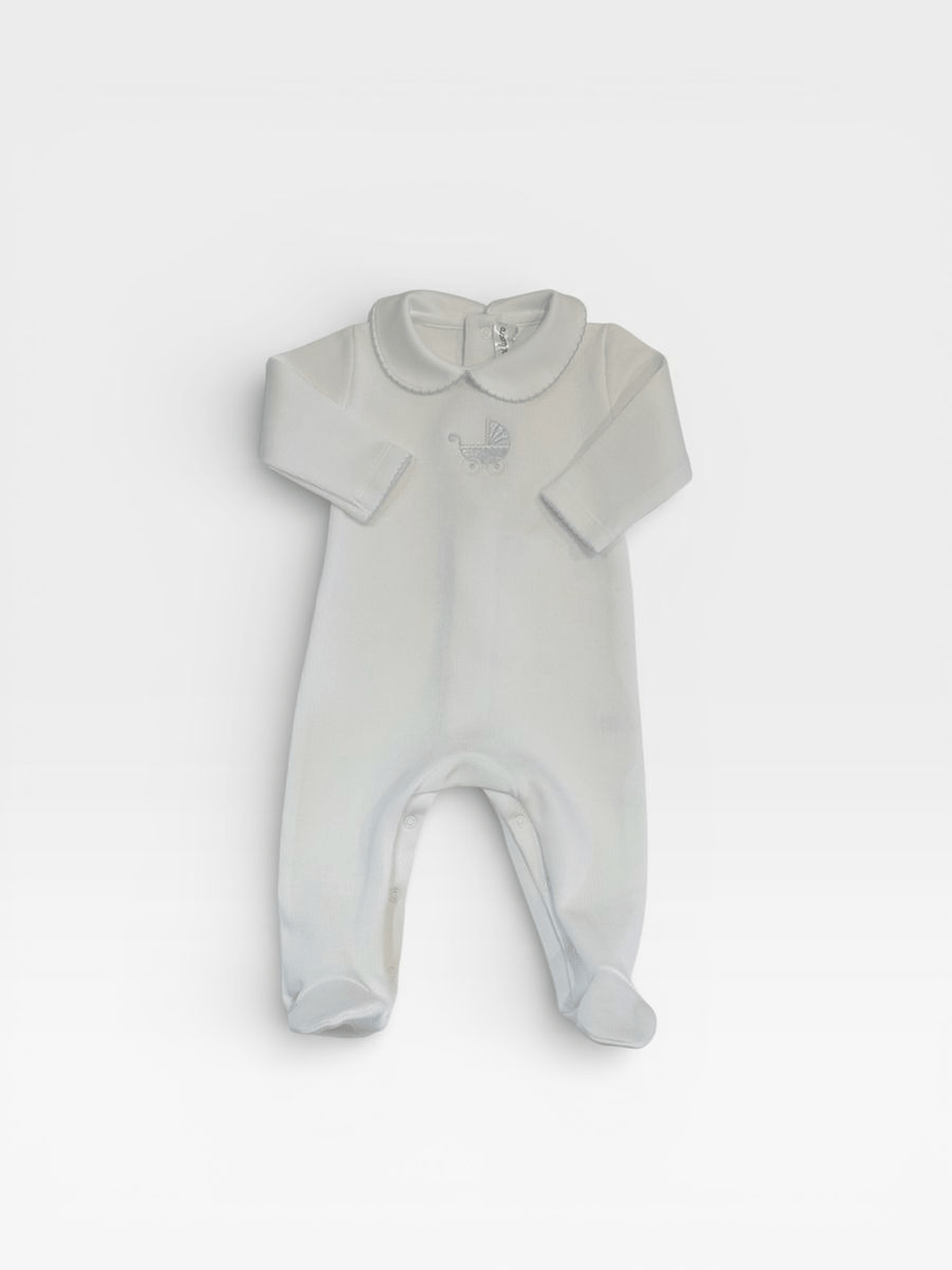 L. Blue Pima Footie With Pram Embroidery