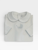 L. Blue Pima Footie With Pram Embroidery