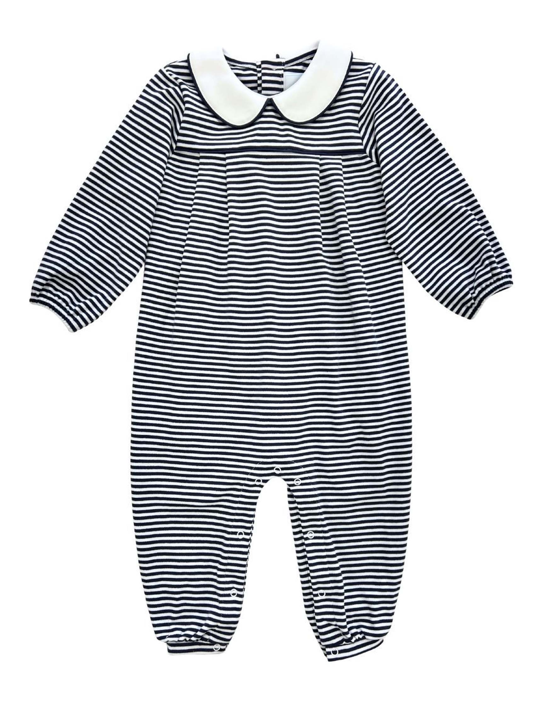 Pleated Peter Pan Romper - Navy Stripe