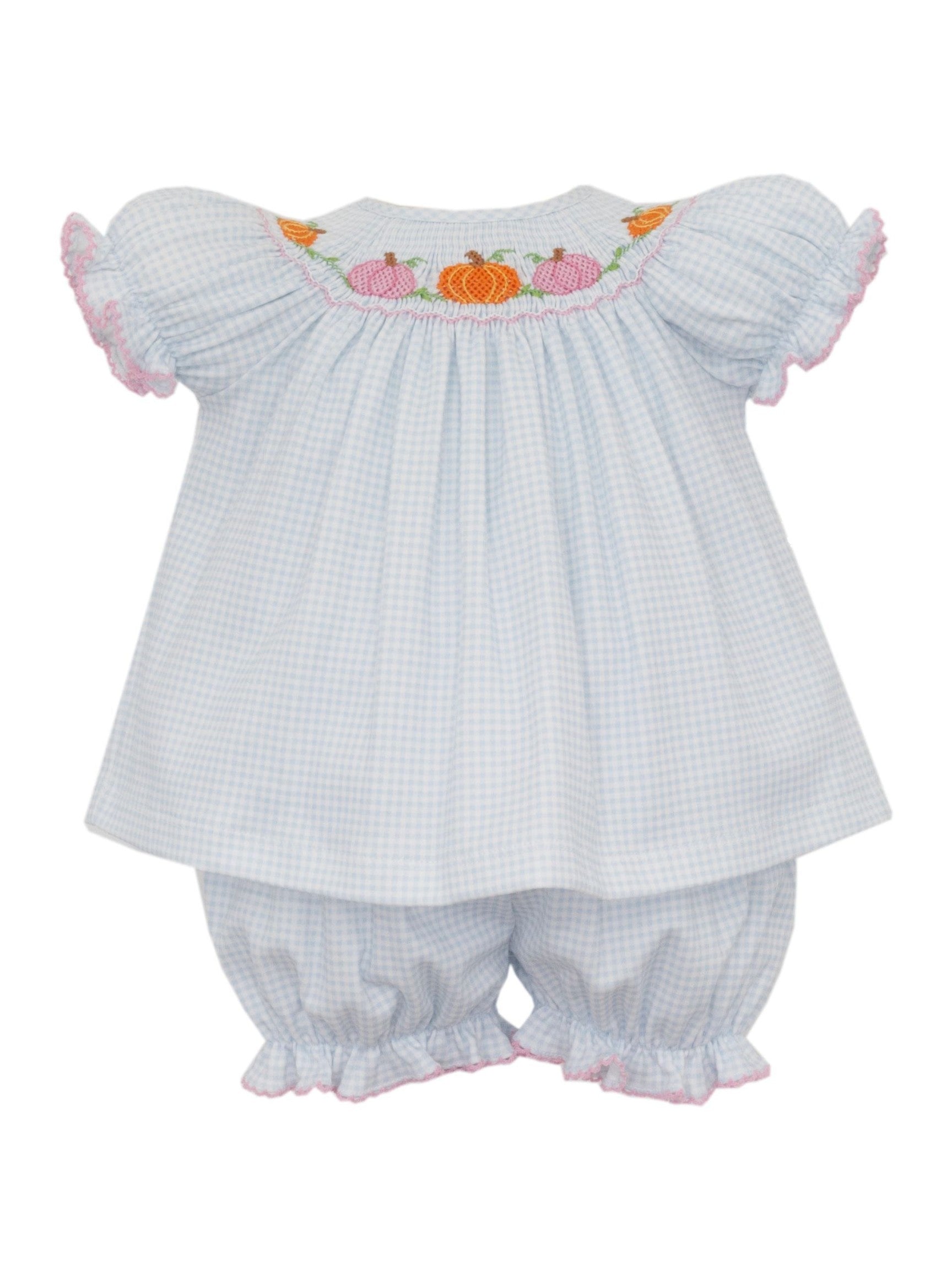 Pumpkin Girl´S Gingham Knit Bishop Bloomer Set S/S