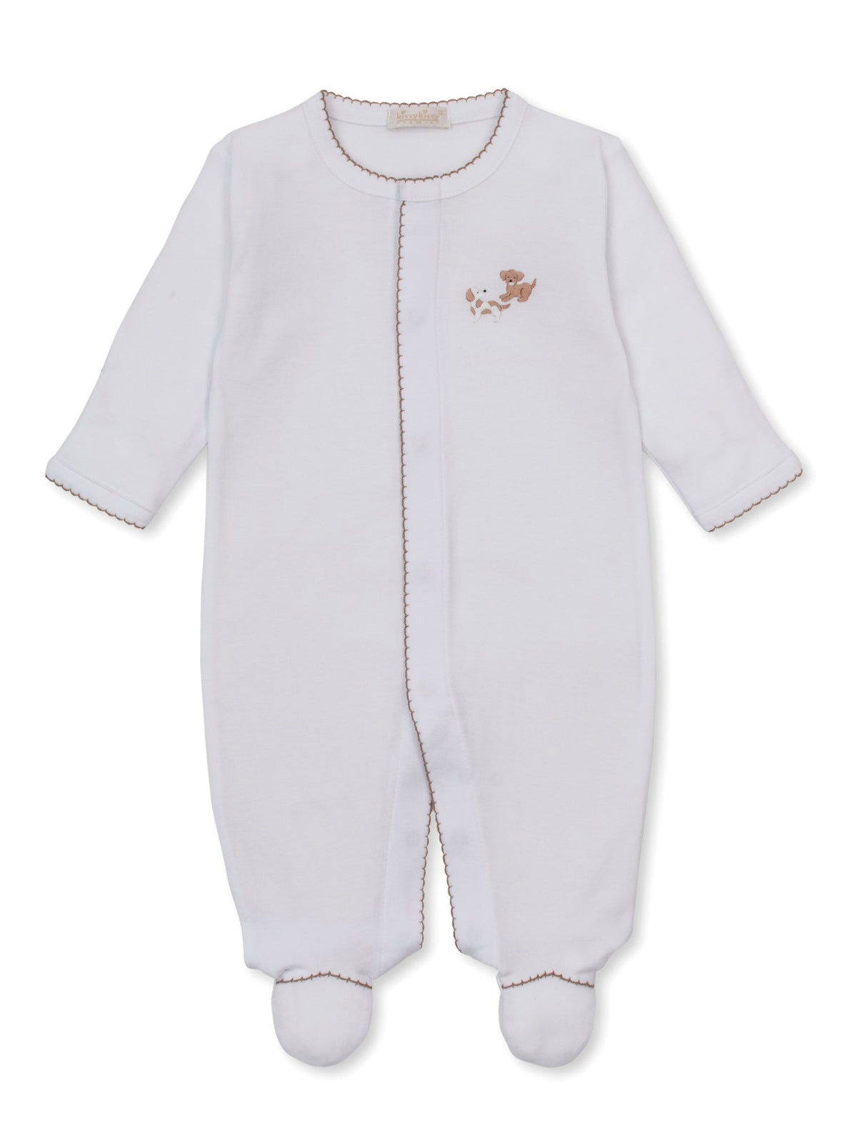 Puppy White/Brown Hand Emb. Footie