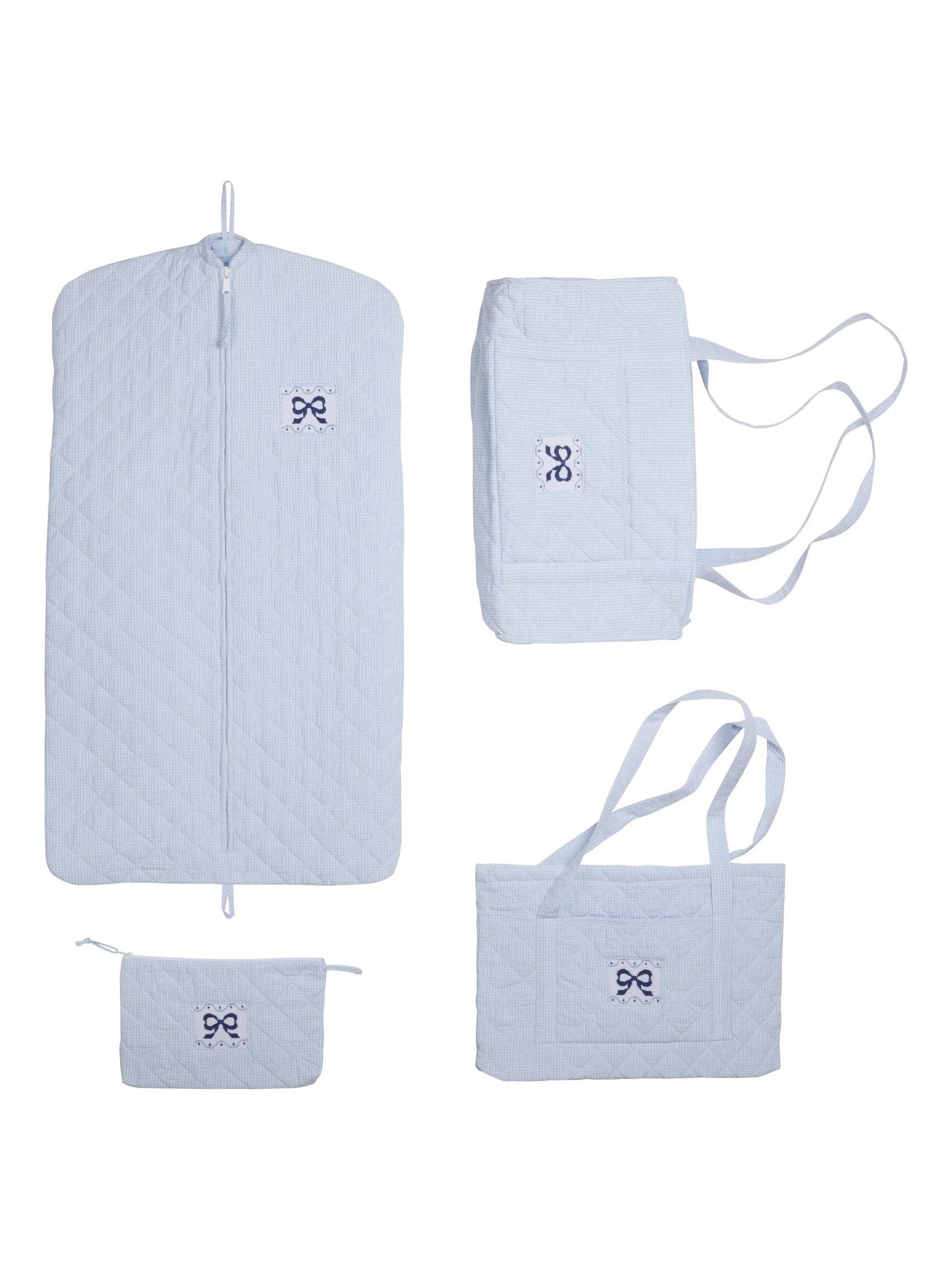 Quilted Luggage - Blue Bow