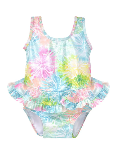 UPF 50+ Stella Infant Ruffle Swimsuit - Hibiscus Blooms