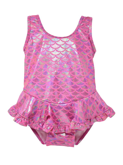 UPF 50+ Stella Infant Ruffle Swimsuit - Shiny Pink Scales