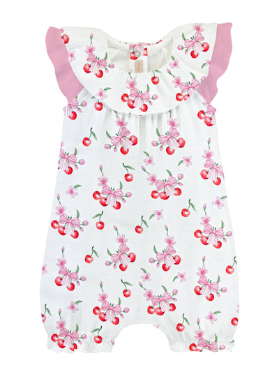 Printed Romper w/Ruffles - Cherry Pop