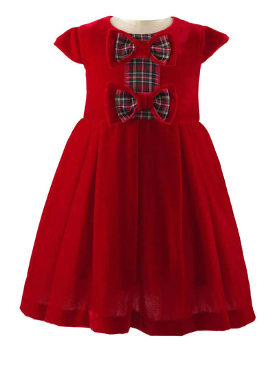 Red Tartan Bow Velvet Dress