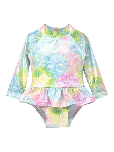 UPF 50+ Alissa Infant Ruffle Rash Guard Swimsuit - Hibiscus Blooms