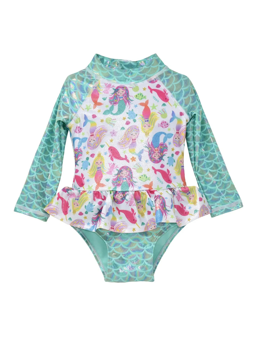 UPF 50+ Alissa Infant Ruffle Rash Guard Swimsuit - Mermaid Bliss | Posh ...