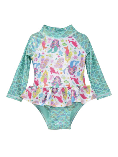 UPF 50+ Alissa Infant Ruffle Rash Guard Swimsuit - Mermaid Bliss