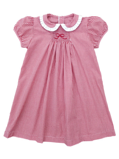 PRE-ORDER Sage Smocked Dress - Red Bow