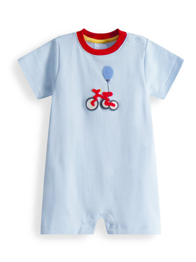 Applique Pima Romper - Blue Birthday Bike